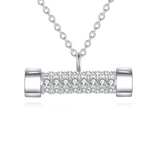 925 Sterling Silver Elegant Zircon-studded Rectangular Pendant Necklace On Silver Chain