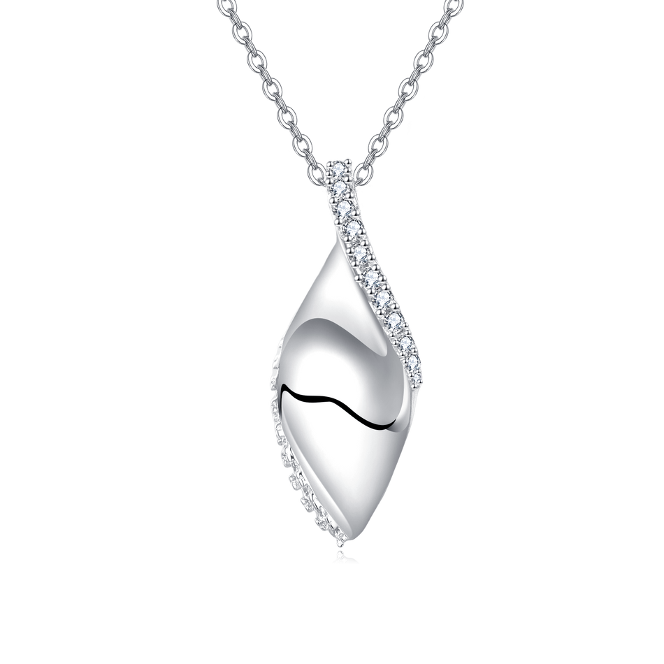 925 Sterling Silver Elegant Teardrop Zircon Necklace With Modern Wavy Design And Sparkling Accents