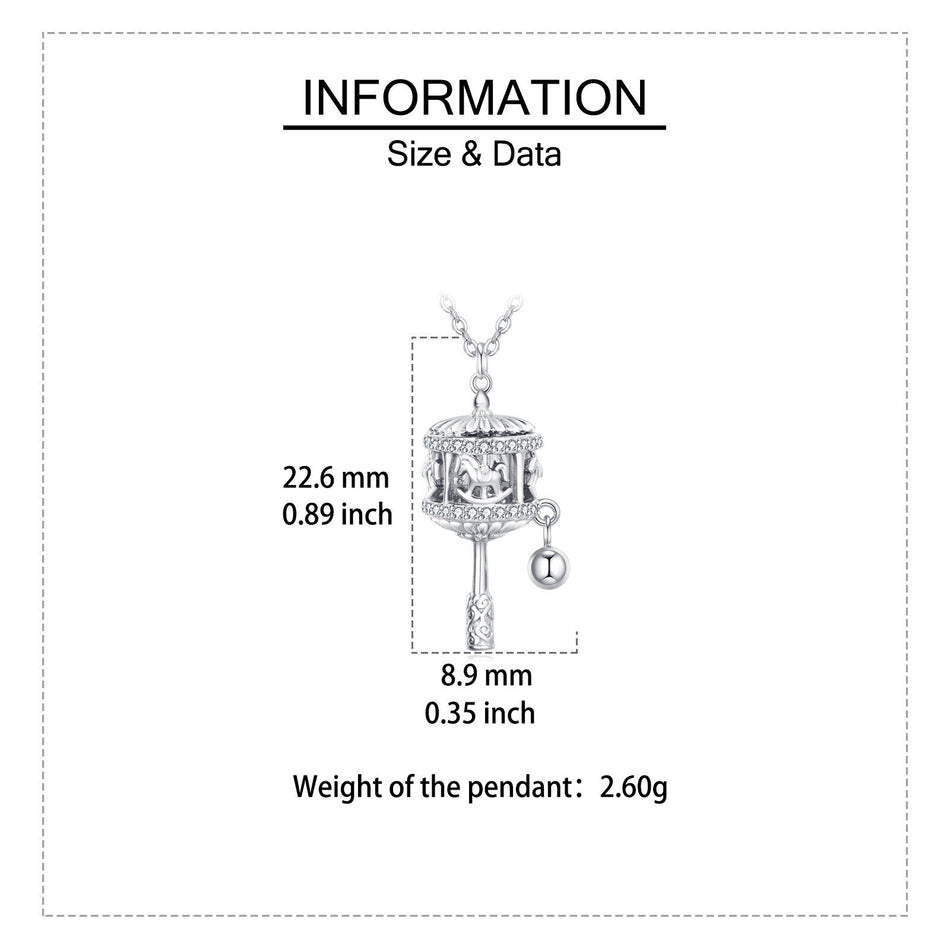 925 Sterling Silver Sterling Silver Carousel Pendant Necklace With Crystal Accents And Charm Bell