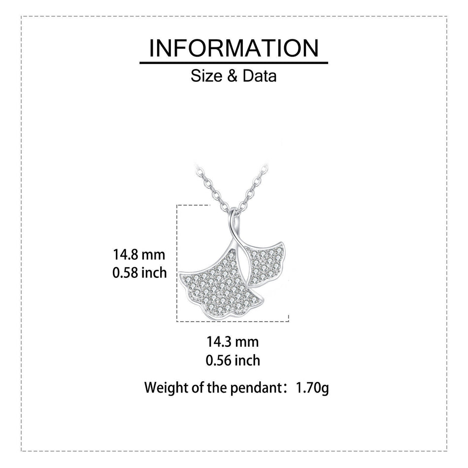 925 Sterling Silver Silver Ginkgo Leaf Zircon Pendant Necklace