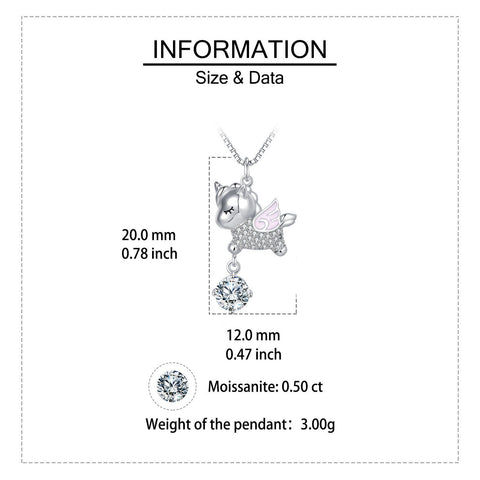 925 Sterling Silver Enchanted Unicorn Wing Pendant Necklace With Moissanite Accents