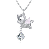 925 Sterling Silver Enchanted Unicorn Wing Pendant Necklace With Moissanite Accents