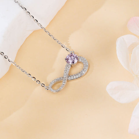 925 Sterling Silver Elegant Infinity Moissanite Necklace With Purple Gemstone Pendant