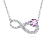 925 Sterling Silver Elegant Infinity Moissanite Necklace With Purple Gemstone Pendant