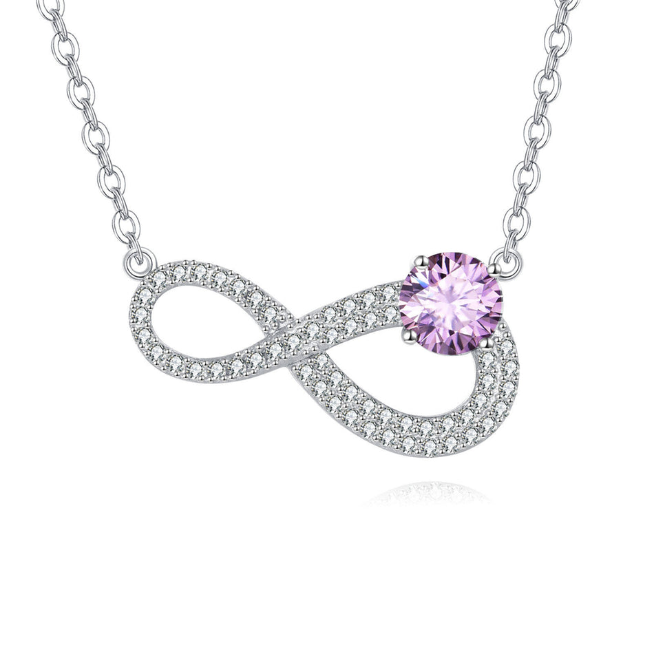925 Sterling Silver Elegant Infinity Moissanite Necklace With Purple Gemstone Pendant