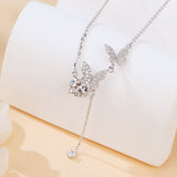925 Sterling Silver Elegant Moissanite-encrusted Butterfly Pendant Necklace With Timeless Charm