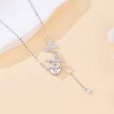 925 Sterling Silver Elegant Moissanite-encrusted Butterfly Pendant Necklace With Timeless Charm