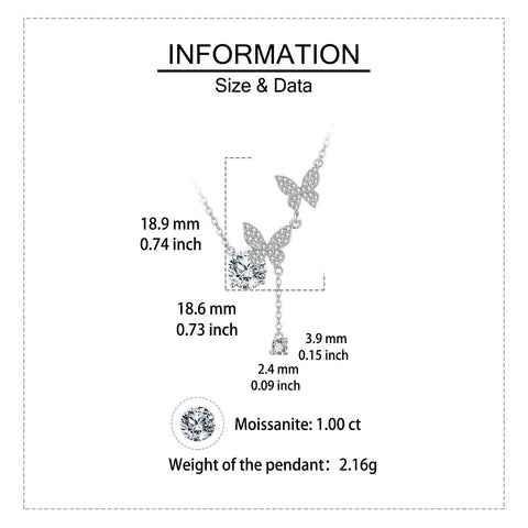 925 Sterling Silver Elegant Moissanite-encrusted Butterfly Pendant Necklace With Timeless Charm