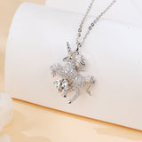925 Sterling Silver Elegant Silver Unicorn Pendant Necklace With Moissanite Accents