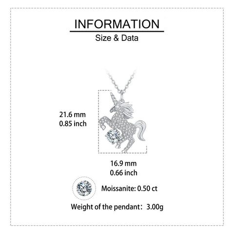 925 Sterling Silver Elegant Silver Unicorn Pendant Necklace With Moissanite Accents