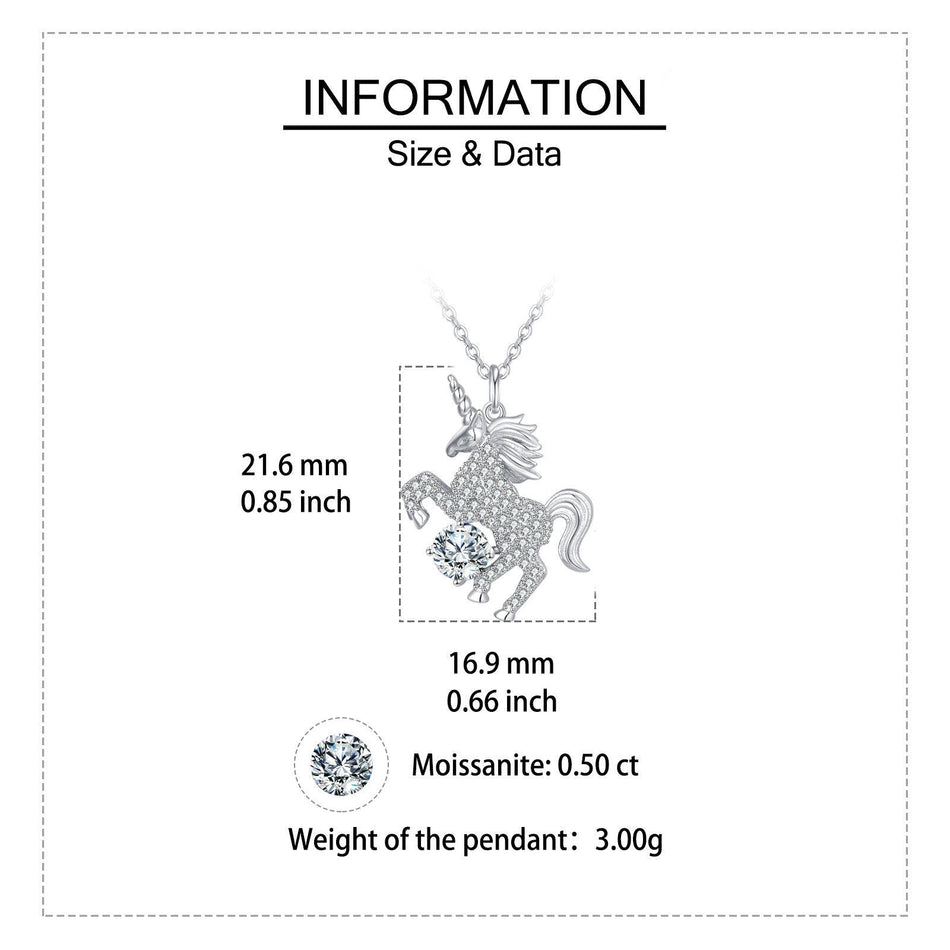 925 Sterling Silver Elegant Silver Unicorn Pendant Necklace With Moissanite Accents