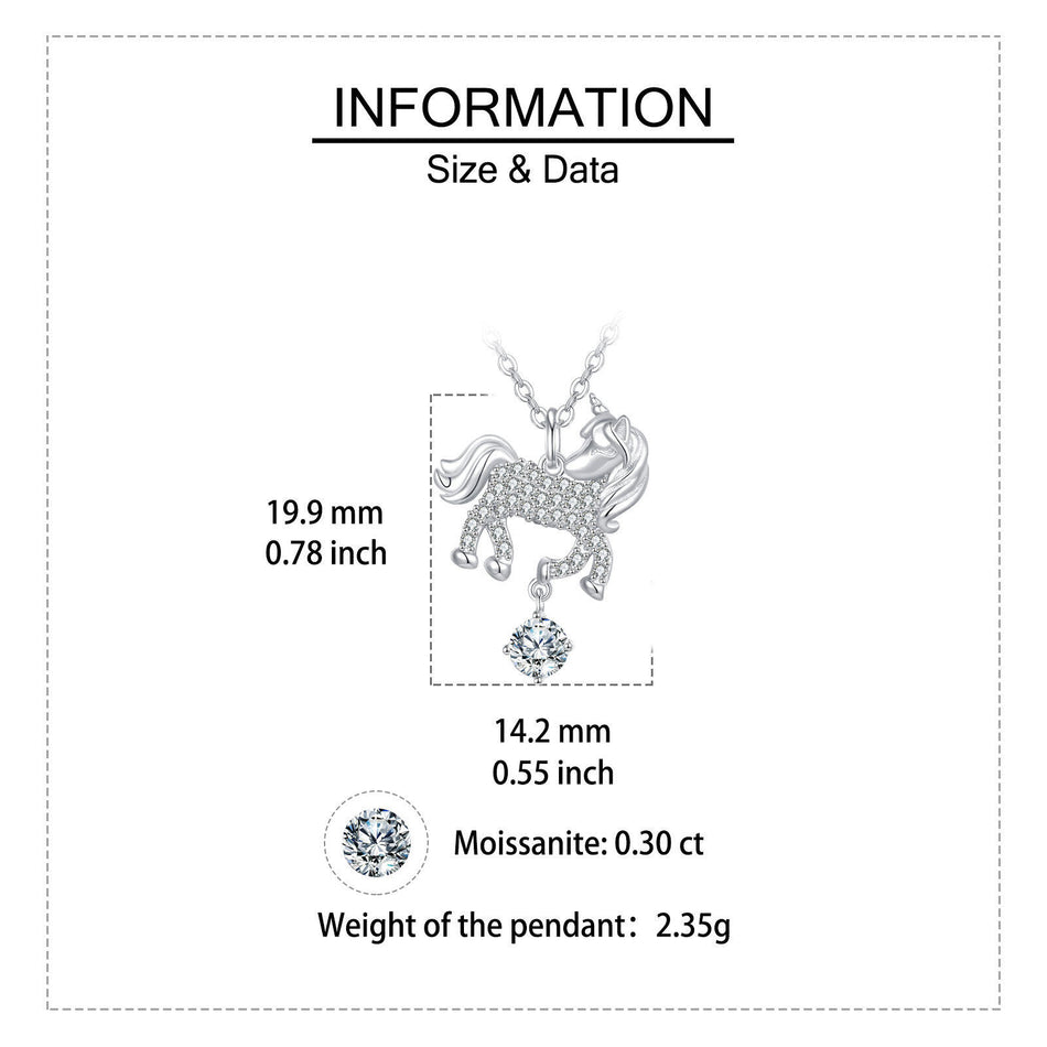 925 Sterling Silver **moissanite-studded Unicorn Pendant Necklace In Sterling Silver**