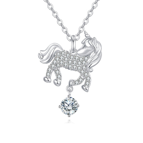 925 Sterling Silver **moissanite-studded Unicorn Pendant Necklace In Sterling Silver**