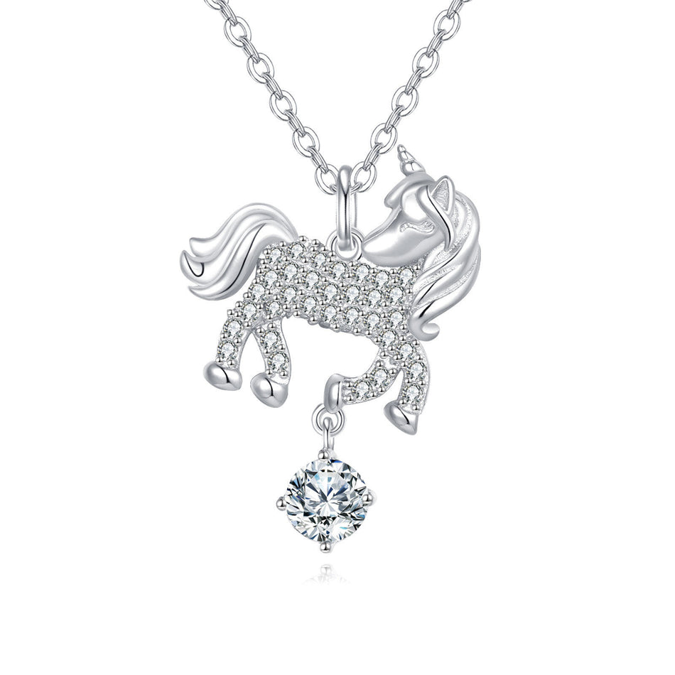 925 Sterling Silver **moissanite-studded Unicorn Pendant Necklace In Sterling Silver**