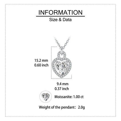 925 Sterling Silver Elegant Heart-shaped Moissanite Pendant Necklace With Sparkling Accents