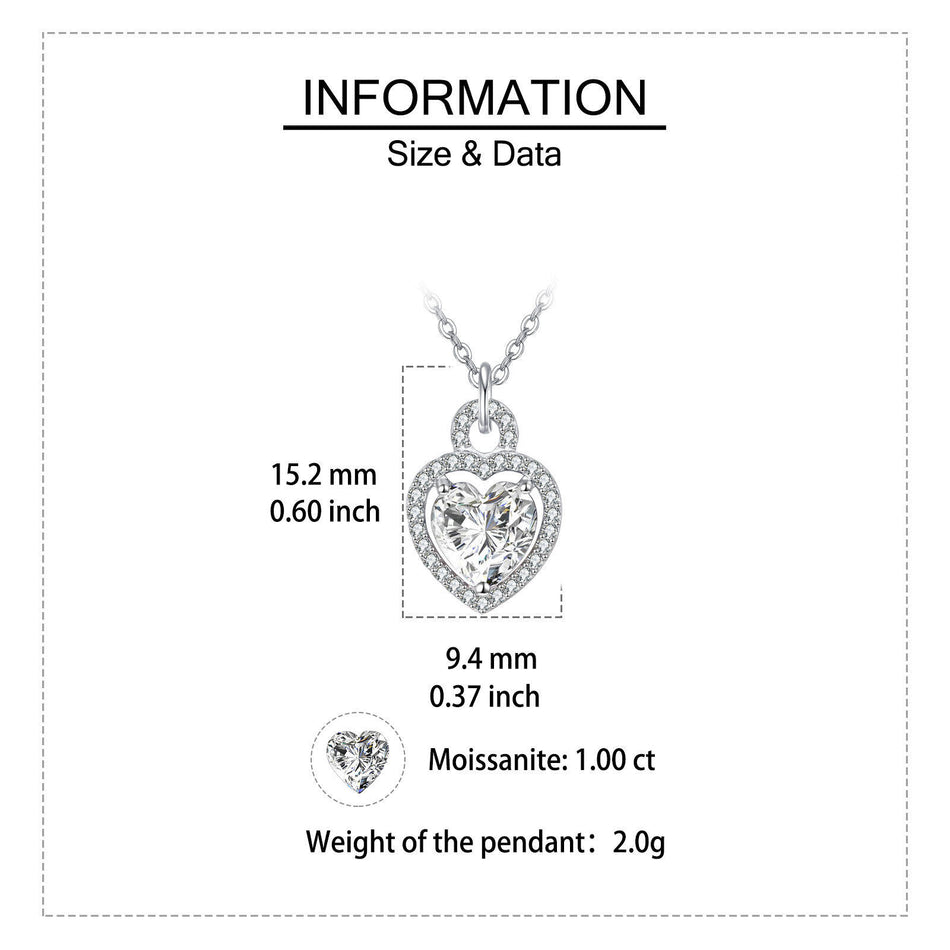 925 Sterling Silver Elegant Heart-shaped Moissanite Pendant Necklace With Sparkling Accents