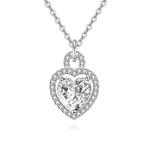 925 Sterling Silver Elegant Heart-shaped Moissanite Pendant Necklace With Sparkling Accents