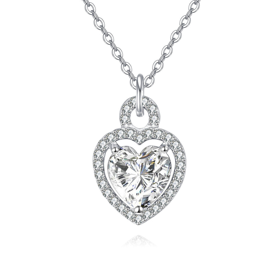925 Sterling Silver Elegant Heart-shaped Moissanite Pendant Necklace With Sparkling Accents