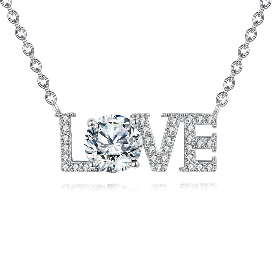 925 Sterling Silver Elegant Moissanite Love Necklace - Sparkling Silver Jewelry For Eternal Affection
