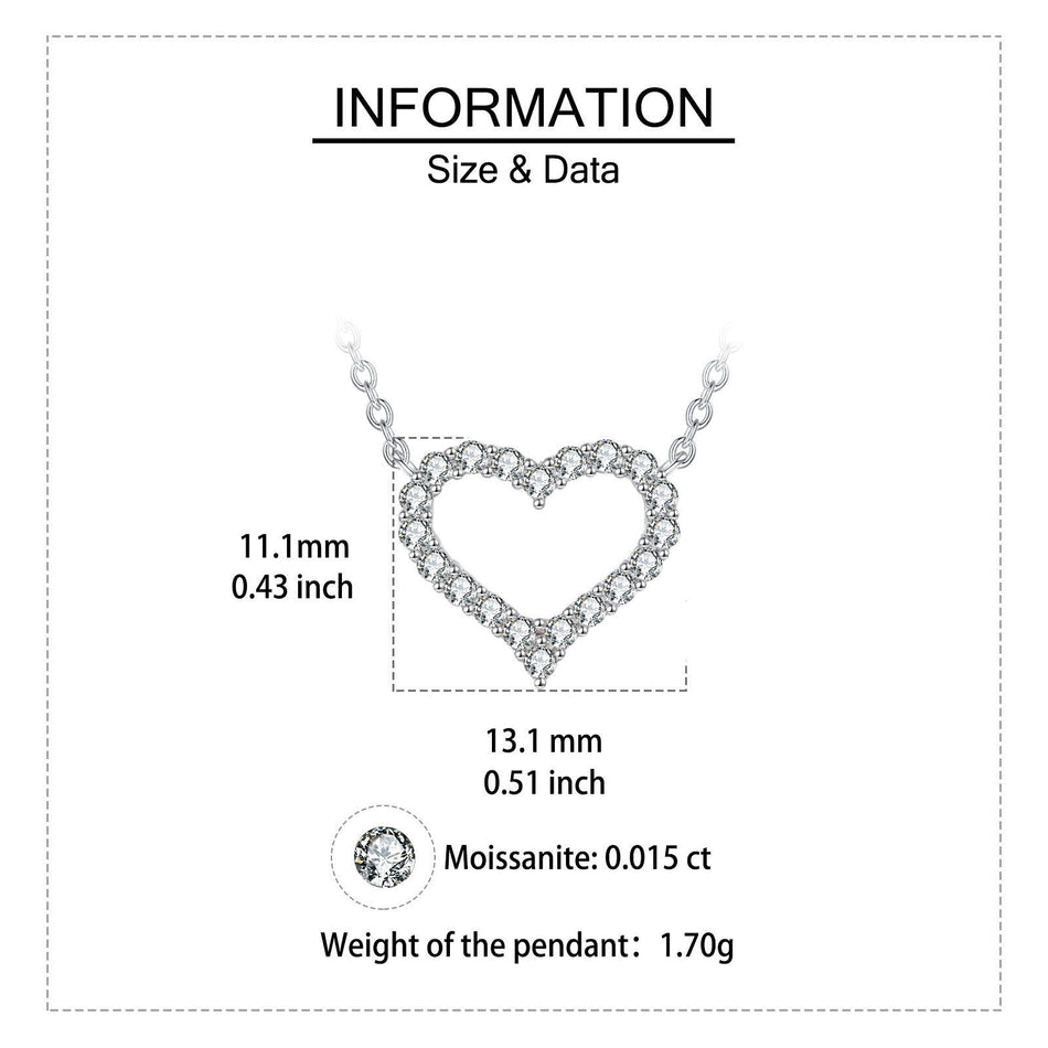 925 Sterling Silver Elegant Moissanite Heart Pendant Necklace