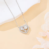 925 Sterling Silver Eternal Love Moissanite Heart Pendant Necklace With Twin Gems And Sparkling Accents