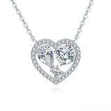 925 Sterling Silver Eternal Love Moissanite Heart Pendant Necklace With Twin Gems And Sparkling Accents