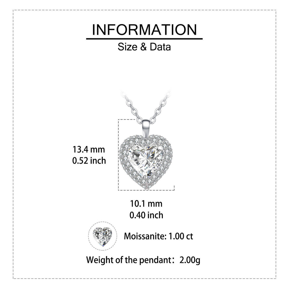 925 Sterling Silver Elegant Heart-shaped Moissanite Pendant Necklace In Plated with White Gold