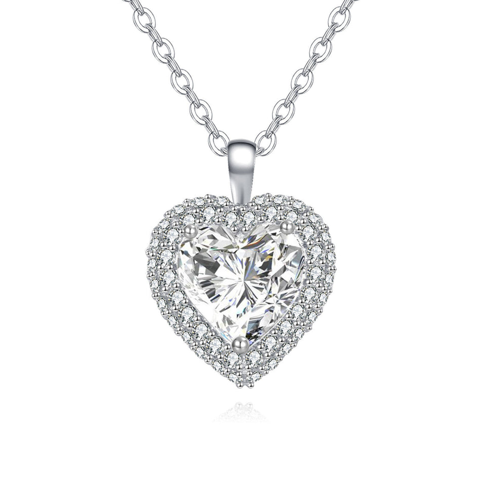 925 Sterling Silver Elegant Heart-shaped Moissanite Pendant Necklace In Plated with White Gold