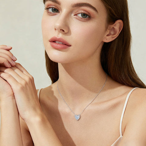 925 Sterling Silver Elegant Heart-shaped Blue Gemstone Necklace With Zircon Accents On Sterling Silver Chain