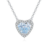 925 Sterling Silver Elegant Heart-shaped Blue Gemstone Necklace With Zircon Accents On Sterling Silver Chain
