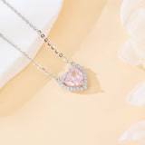 925 Sterling Silver Elegant Heart-shaped Pink Gemstone Necklace With Zircon Accents On Silver Chain