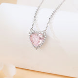 925 Sterling Silver Elegant Heart-shaped Pink Gemstone Necklace With Zircon Accents On Silver Chain