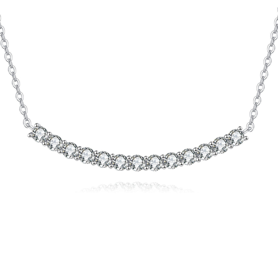 925 Sterling Silver Elegant Moissanite Curved Bar Necklace In Sterling Silver