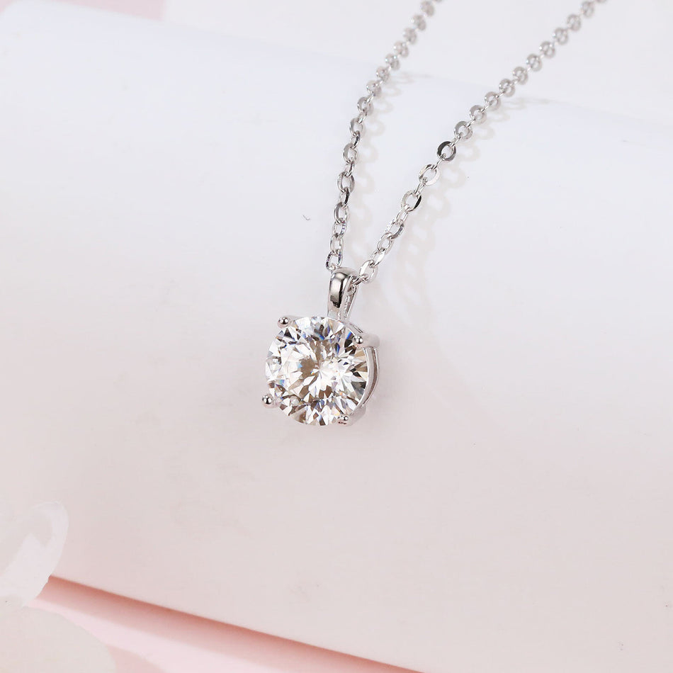 925 Sterling Silver Elegant Moissanite Pendant With Sterling Silver Chain: Prong-set Solitaire For Timeless Beauty