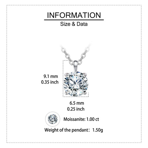 925 Sterling Silver Elegant Moissanite Pendant With Sterling Silver Chain: Prong-set Solitaire For Timeless Beauty