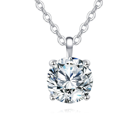 925 Sterling Silver Elegant Moissanite Pendant With Sterling Silver Chain: Prong-set Solitaire For Timeless Beauty