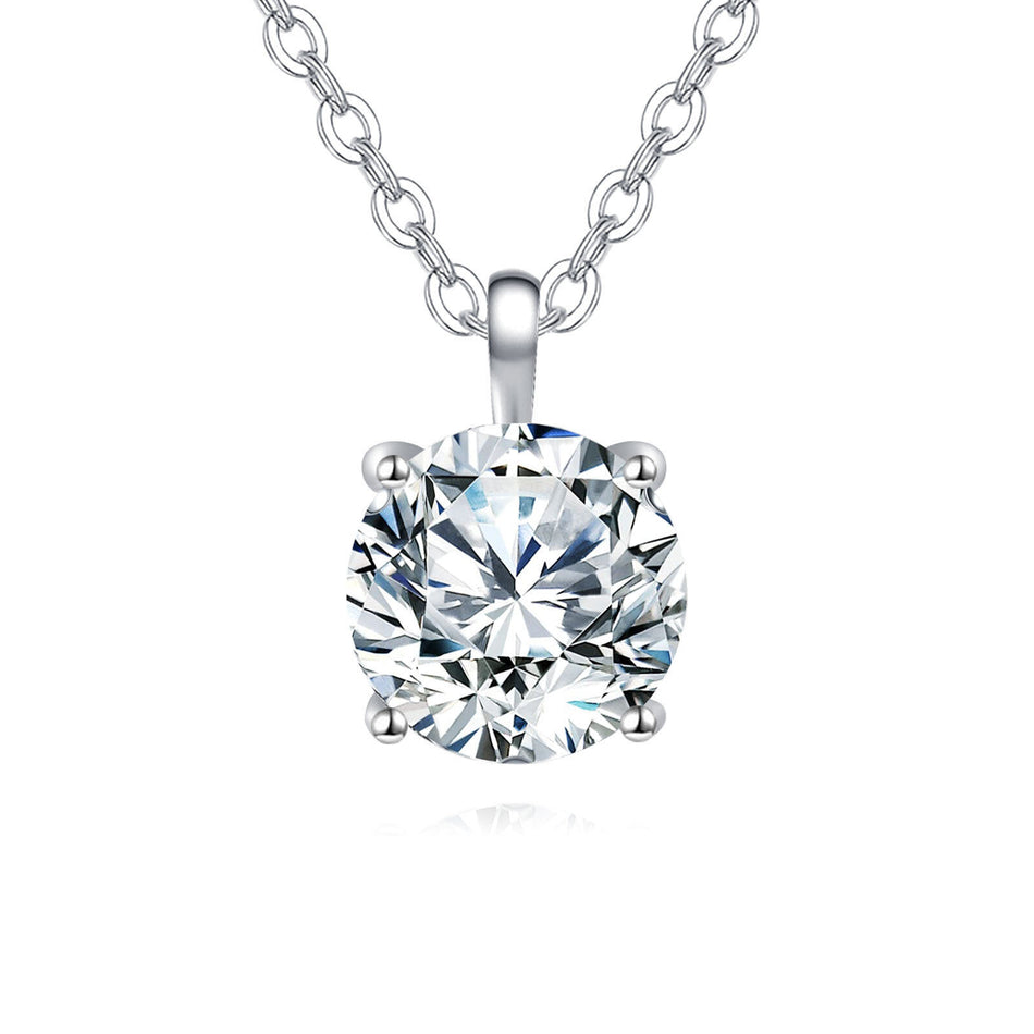 925 Sterling Silver Elegant Moissanite Pendant With Sterling Silver Chain: Prong-set Solitaire For Timeless Beauty