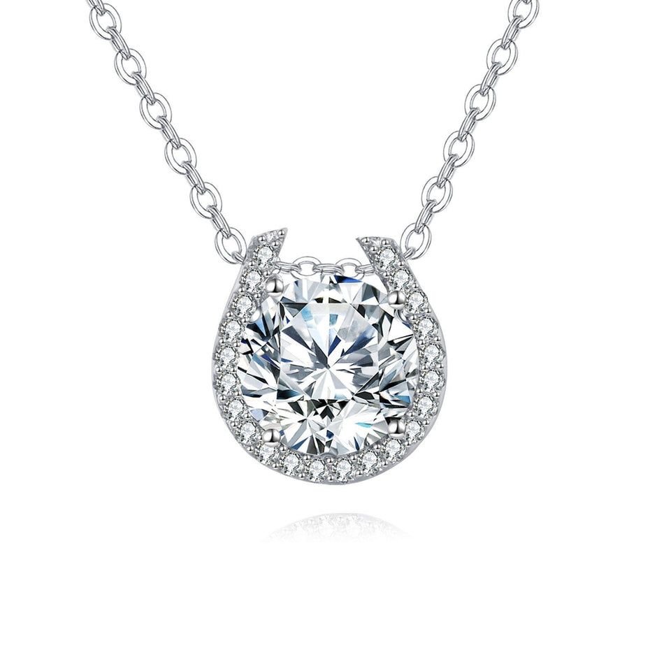 925 Sterling Silver Elegant Moissanite Halo Pendant Necklace In Plated with White Gold