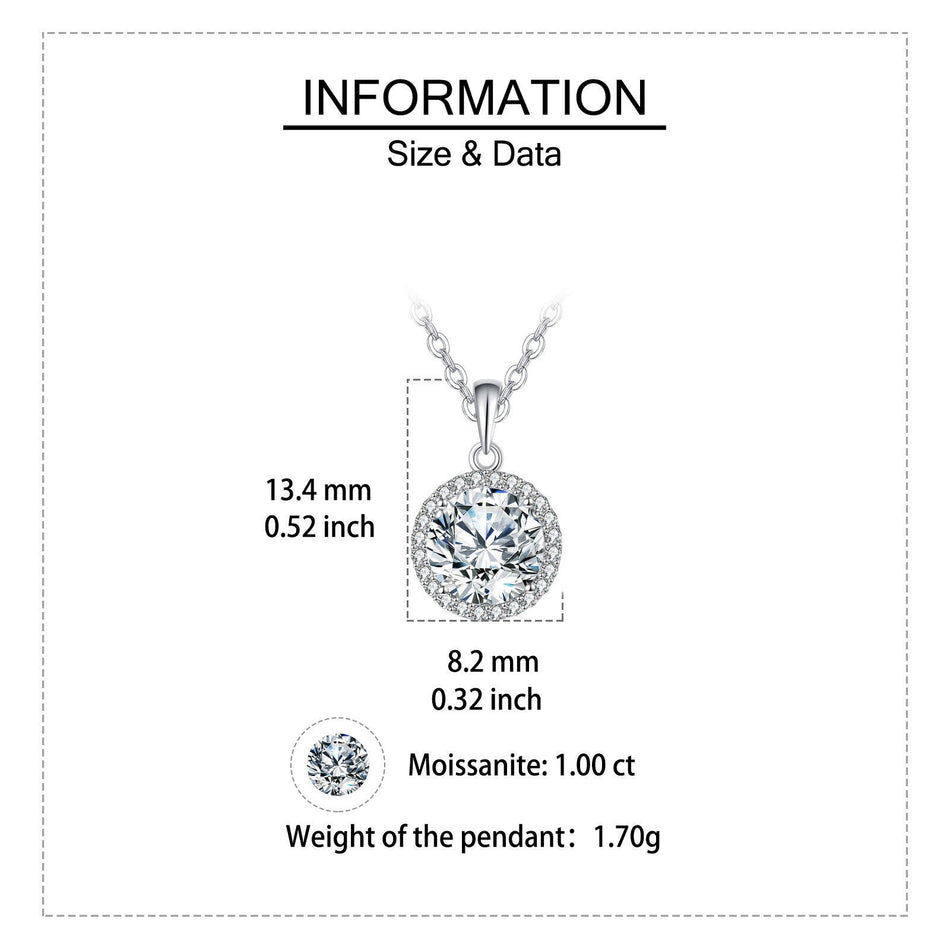 925 Sterling Silver Elegant Moissanite Halo Pendant Necklace: Timeless Luxury In Precious Metals