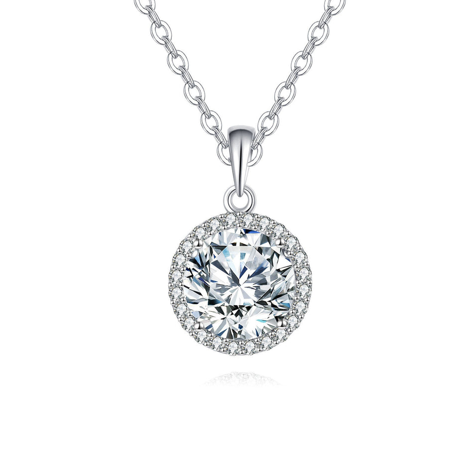 925 Sterling Silver Elegant Moissanite Halo Pendant Necklace: Timeless Luxury In Precious Metals