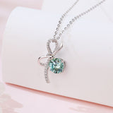 925 Sterling Silver Elegant Silver Bow Pendant Necklace With Light Blue Moissanite Centerpiece