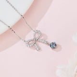 925 Sterling Silver **elegant Moissanite Bow Necklace With Multicolor Gemstone Pendant**