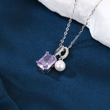 925 Sterling Silver Elegant Silver Necklace With Purple Gemstone And Pearl Pendant