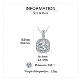 925 Sterling Silver Elegant Moissanite Square Pendant Necklace: Timeless Luxury In Plated with White Gold