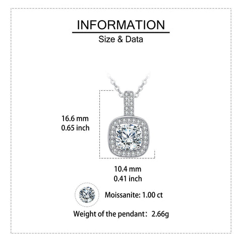 925 Sterling Silver Elegant Moissanite Square Pendant Necklace: Timeless Luxury In Plated with White Gold