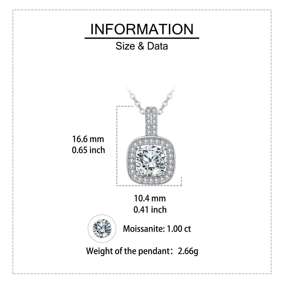 925 Sterling Silver Elegant Moissanite Square Pendant Necklace: Timeless Luxury In Plated with White Gold