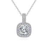 925 Sterling Silver Elegant Moissanite Square Pendant Necklace: Timeless Luxury In Plated with White Gold