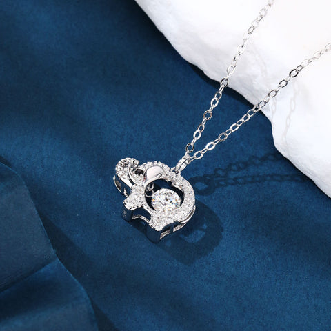 925 Sterling Silver Charming Elephant Moissanite Pendant Necklace With Black Eye Accent