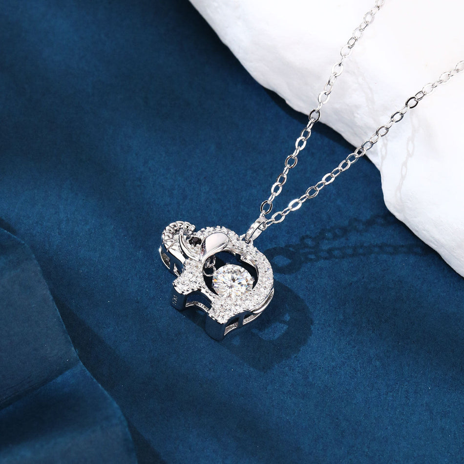 925 Sterling Silver Charming Elephant Moissanite Pendant Necklace With Black Eye Accent