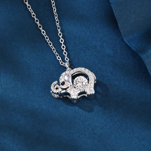 925 Sterling Silver Charming Elephant Moissanite Pendant Necklace With Black Eye Accent